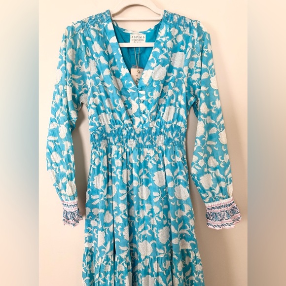 NWT Apsiga Billie Ornate Floral Turquoise 100% Organic Cotton Breezy Maxi Dress - Picture 1 of 16